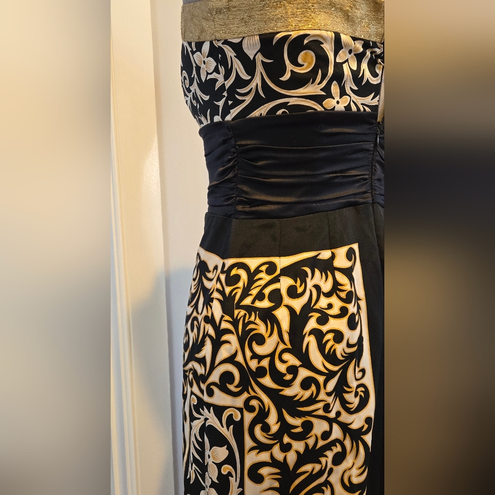 Nicole Miller Collection strapless long gown black gold silk fits XS - Picture 6 of 10